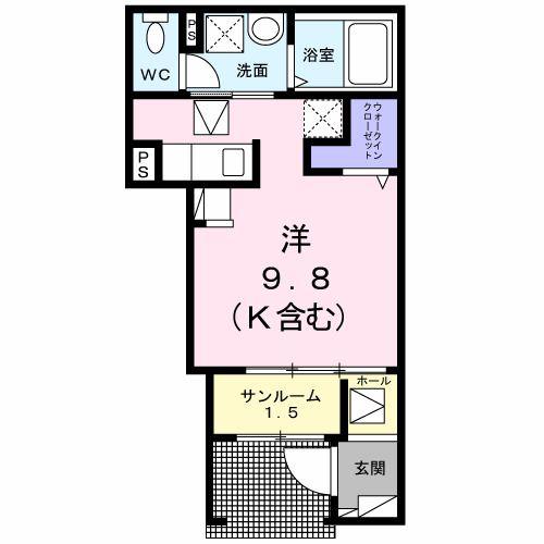 ソレイユ フルール III(ワンルーム/1階)の間取り写真