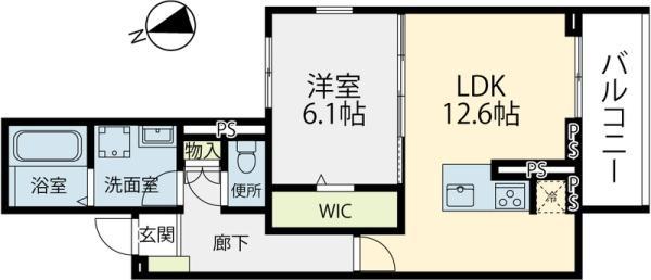 ELGRAND上津(1LDK/3階)の間取り写真