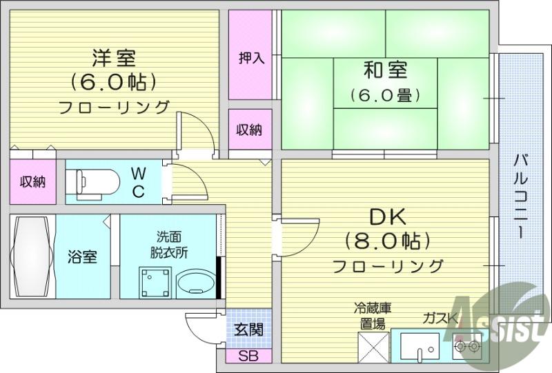 ハイカムール柧 G(2DK/2階)の間取り写真