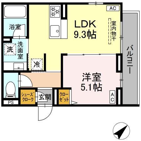 ジェルベーラ東柏ヶ谷(1LDK/2階)の間取り写真
