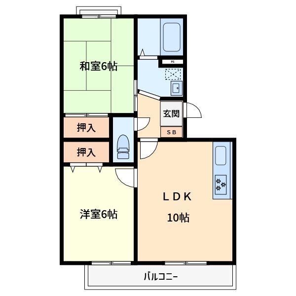プリムヴェール壱番館(2LDK/2階)の間取り写真