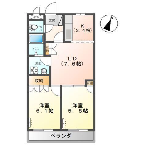 メルヴェールシンシア(2LDK/1階)の間取り写真