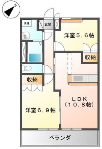 ハイツ石楠花(2LDK/2階)の間取り写真