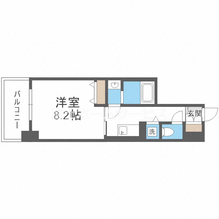 アヴェニール北浜(1K/9階)の間取り写真