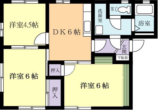 グランドゥール石下D(3DK/2階)の間取り写真