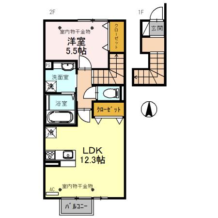 GRAND DONNER(1LDK/2階)の間取り写真