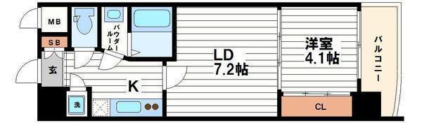 SERENITE本町エコート(1LDK/14階)の間取り写真