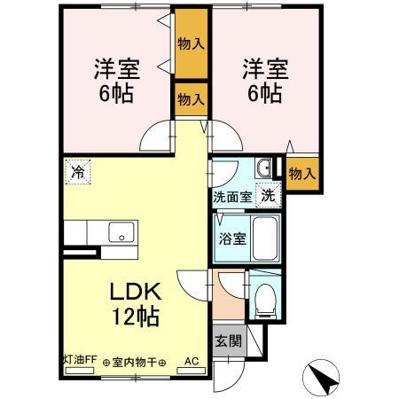 アムール和(2LDK/1階)の間取り写真