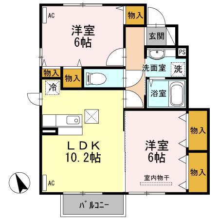 エルモア III(2LDK/1階)の間取り写真