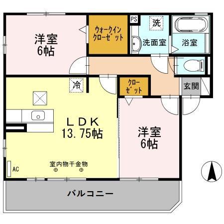 アムール丹陽(2LDK/2階)の間取り写真
