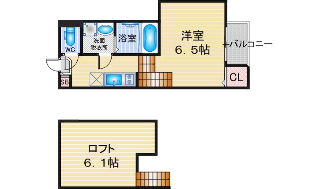 BRIGHT WILL 十王町(1SK/1階)の間取り写真