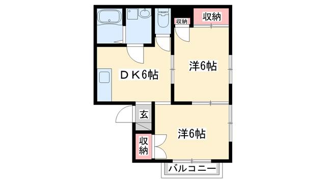 ハーモニープラザメープルI(2DK/1階)の間取り写真