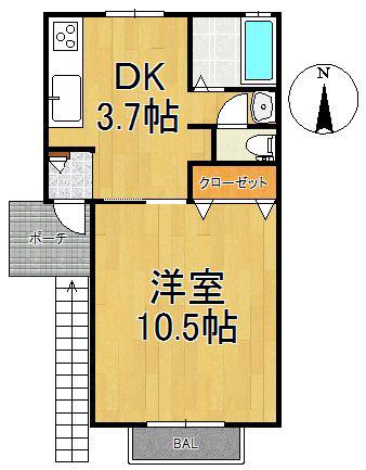 ステラハウスII(1DK/1階)の間取り写真