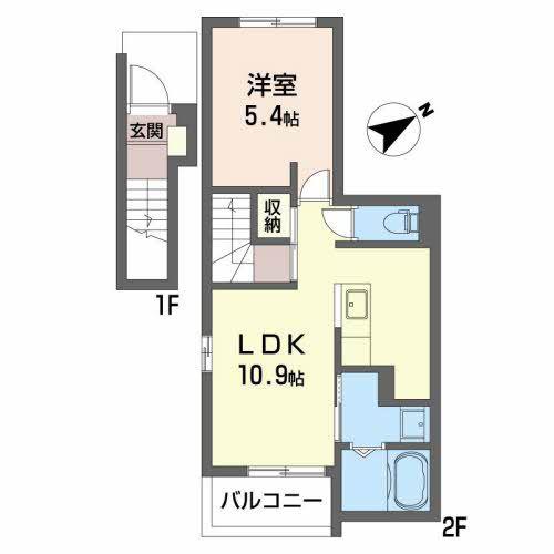 グリーンハウス(1LDK/2階)の間取り写真