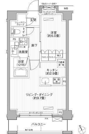 メゾンカルム市谷仲之町(1LDK/2階)の間取り写真