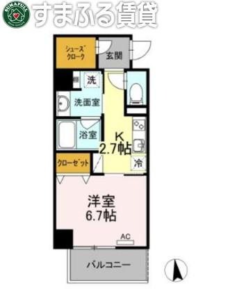 プランドール東岡崎(1K/4階)の間取り写真