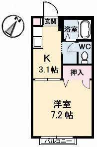 ハイツ樫の前B棟(1K/2階)の間取り写真