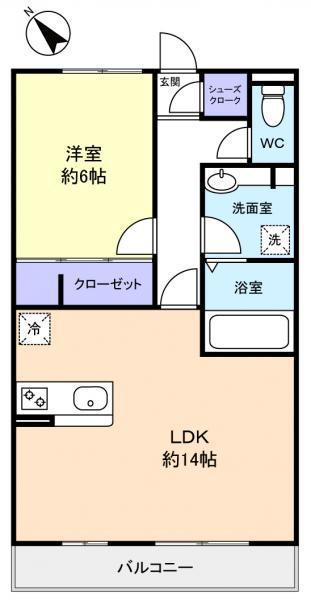 ハーモニーガーデンB棟(1LDK/2階)の間取り写真