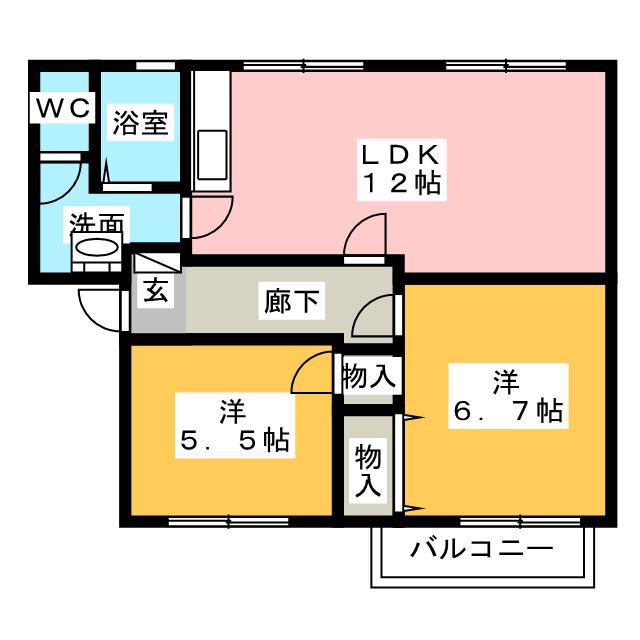 グランドール日永 C棟(2LDK/2階)の間取り写真