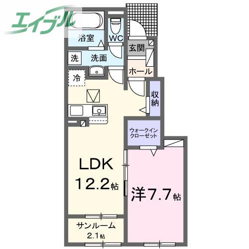 サンビレッジ片岡(1LDK/1階)の間取り写真