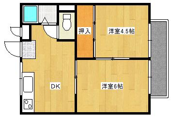 グリーンヒルズ A棟(2DK/2階)の間取り写真