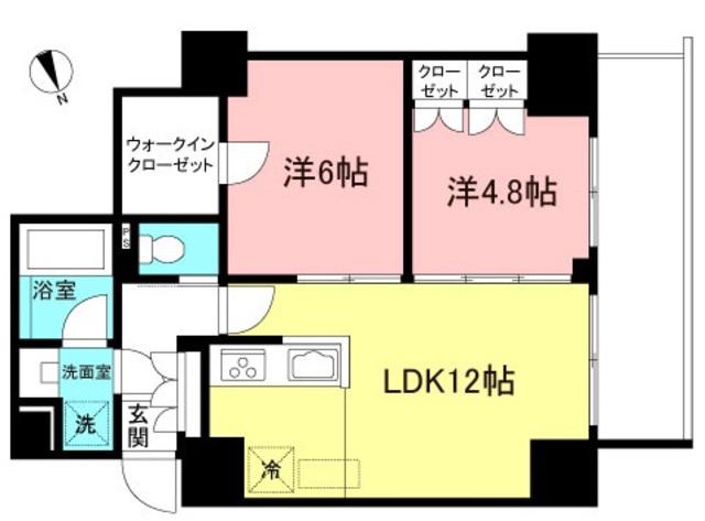 IIHA武蔵野(2LDK/6階)の間取り写真