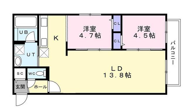センチュリー信濃(2LDK/1階)の間取り写真