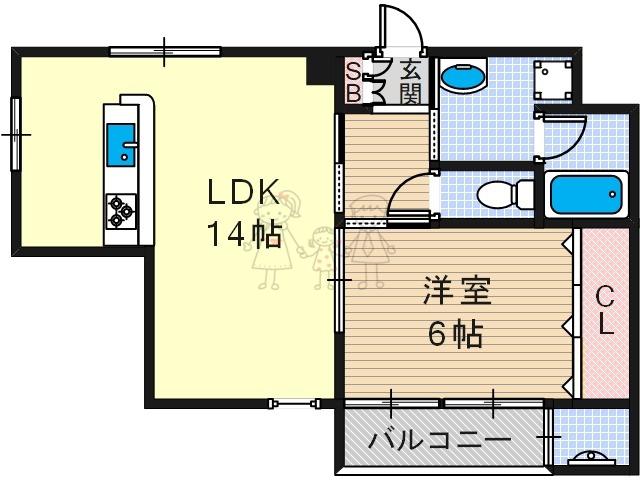 クローバー・プレミア昭和町(1LDK/6階)の間取り写真
