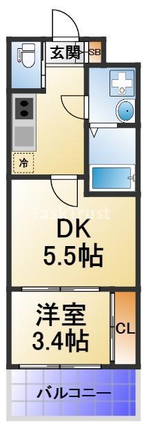 ビガーポリス416天満四丁目II(1DK/2階)の間取り写真