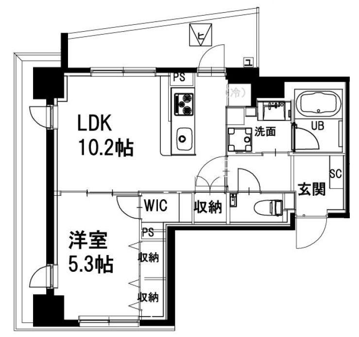 市ヶ谷仲之町ヒルズ ウイングサウス棟(1LDK/5階)の間取り写真