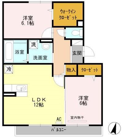 ラージ フィールド(2LDK/3階)の間取り写真