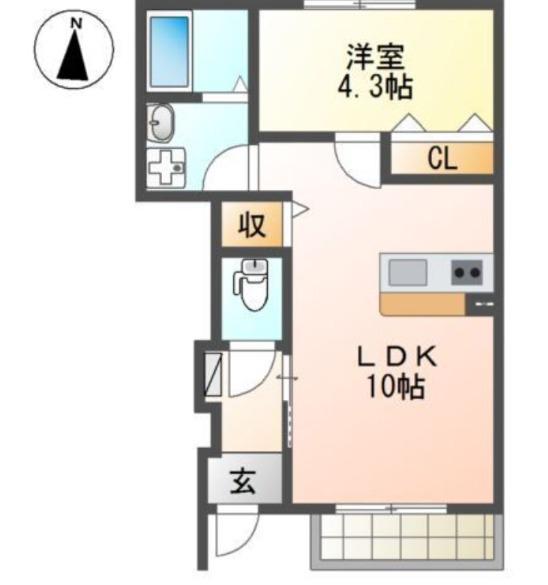 ルル リヴィン(1LDK/1階)の間取り写真