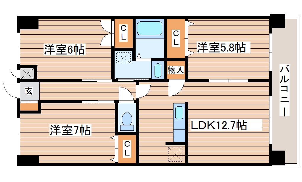 サン・クリスティ泉(3LDK/5階)の間取り写真