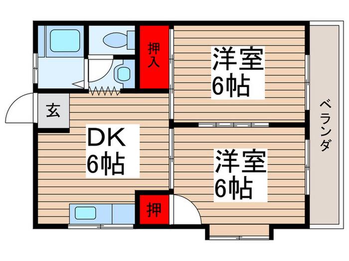 ハイツアカシヤ松戸(2DK/2階)の間取り写真