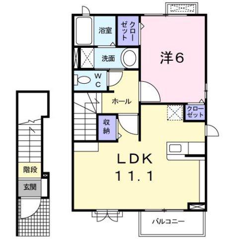 リヴェール(1LDK/2階)の間取り写真