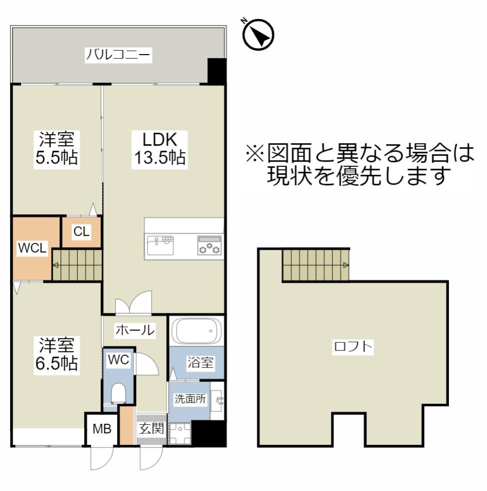 コンプレート金田(2LDK/14階)の間取り写真