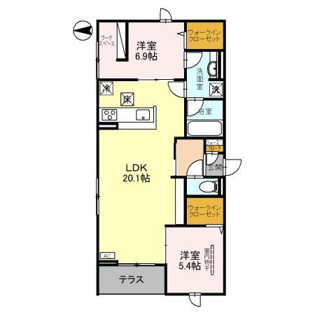 プラウドコート(2LDK/1階)の間取り写真