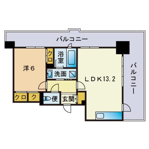 テングッド渡辺通(1LDK/8階)の間取り写真