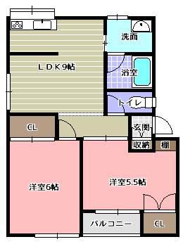 モアハピネス松山(2LDK/1階)の間取り写真