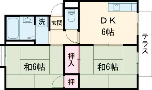 プレジールK(2DK/2階)の間取り写真
