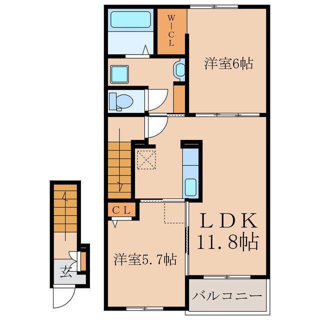 ベル シュエットI(2LDK/2階)の間取り写真