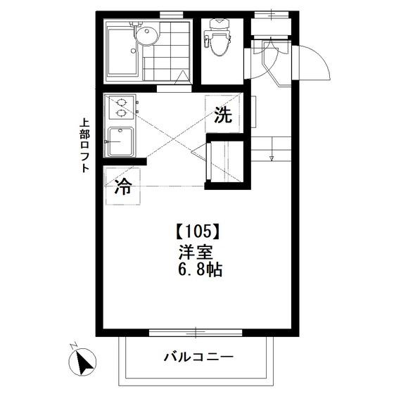 ベルヴィ武蔵野(1K/1階)の間取り写真