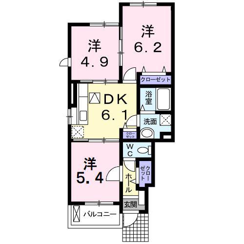 ヴィンヤード甲州(3DK/1階)の間取り写真