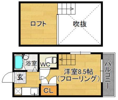 ランドオドゥール井尻(ワンルーム/2階)の間取り写真