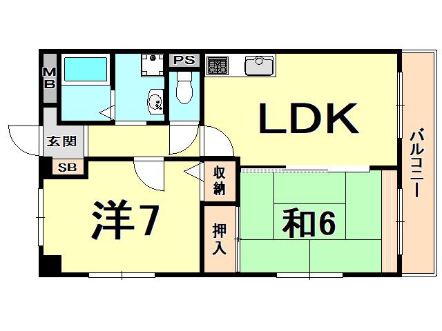 デアベルク夙川(2LDK/3階)の間取り写真