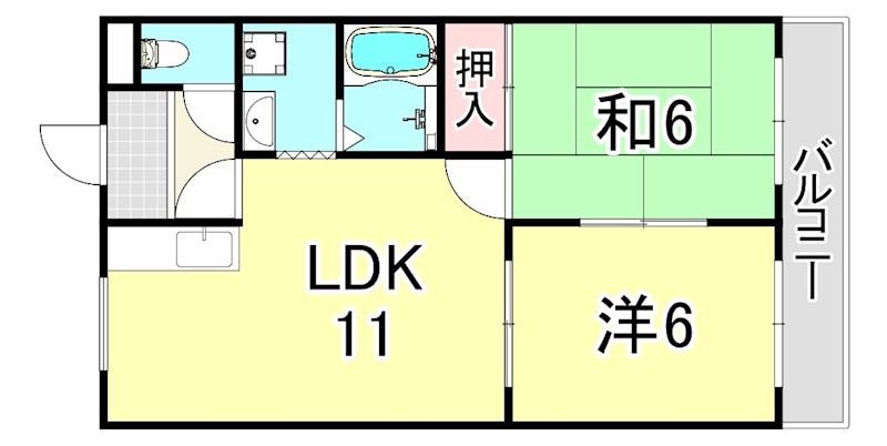 甲陽園ローズハイツ(2LDK/1階)の間取り写真