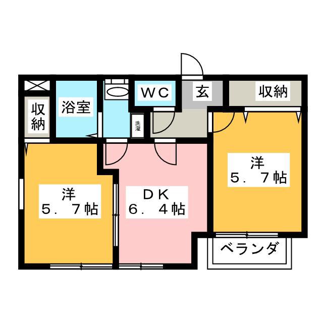 コンチェルト(2DK/2階)の間取り写真