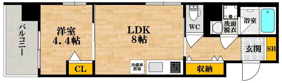 ふぁみーゆ夕陽ケ丘(1LDK/8階)の間取り写真