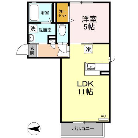 ボヌール・カーサ (1LDK/2階)の間取り写真
