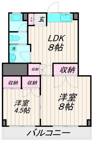 雪谷メゾンネージュ(2LDK/3階)の間取り写真
